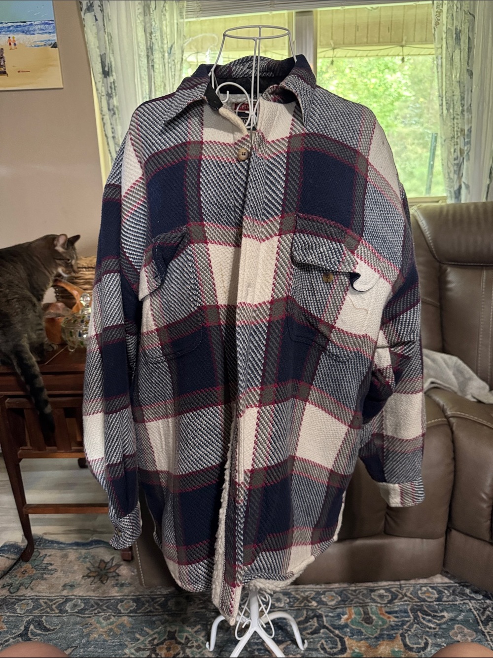 Men's Navy & Cream Plaid Shacket Jacket